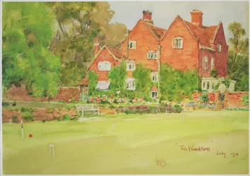 O gramado de Croquet no The Woodrow, 1911